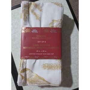 ENVOGUE HOLIDAY COLLECTION 4 NAPKINS METALLIC PRINTED GOLD  18 x 18 COTTON NEW